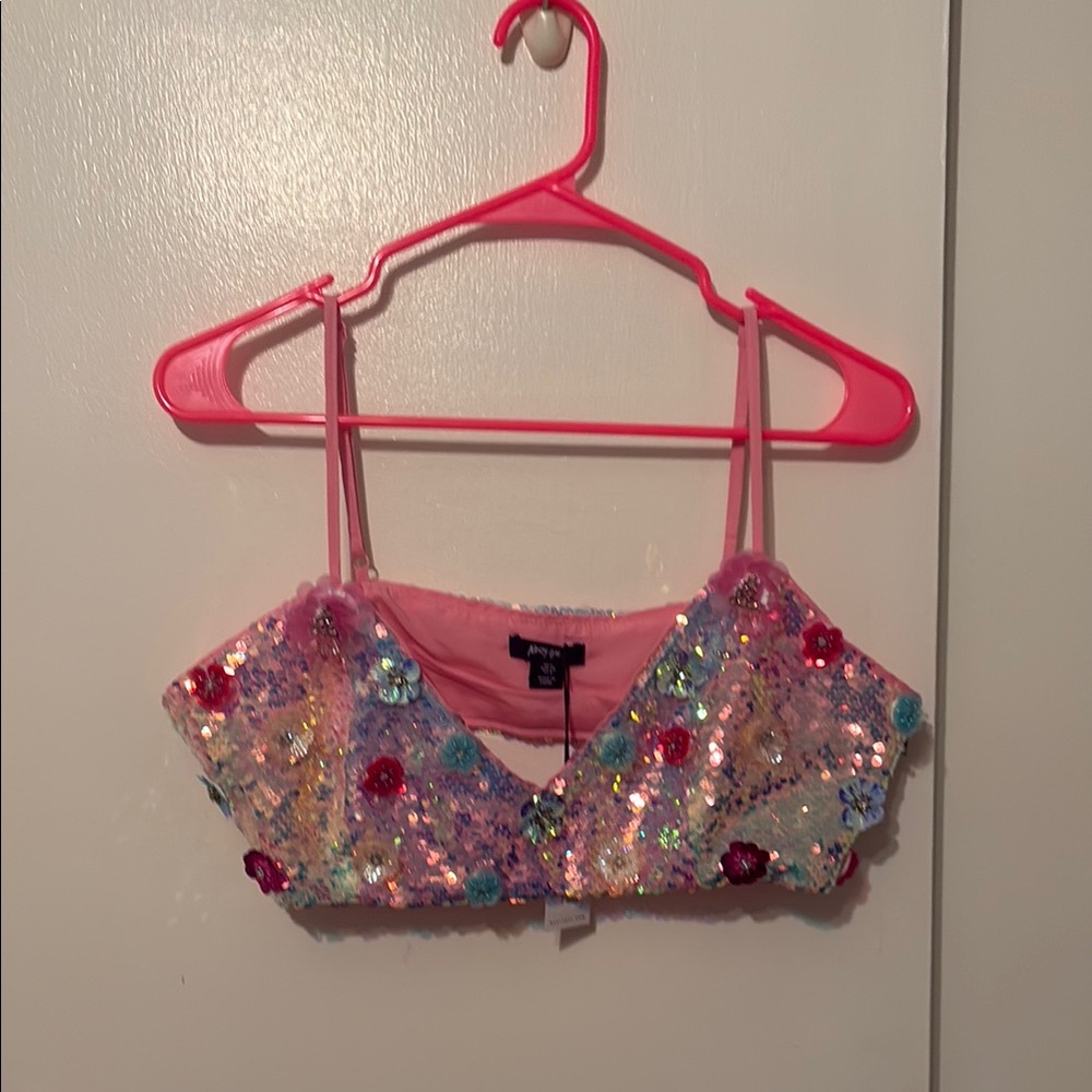 NWT Nasty Gal sz 8 Sequin Embellished Crop Top